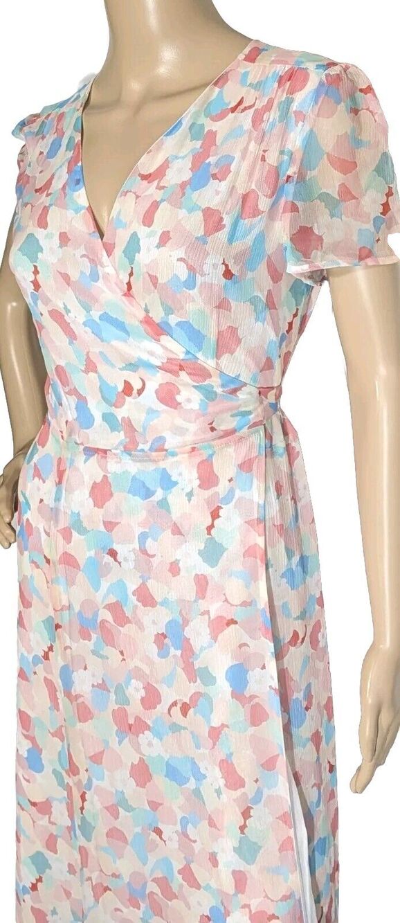 Sézane Armelle Silk Maxi Dress Size 40 US 8 Medium Full Wrap Short Sleeve